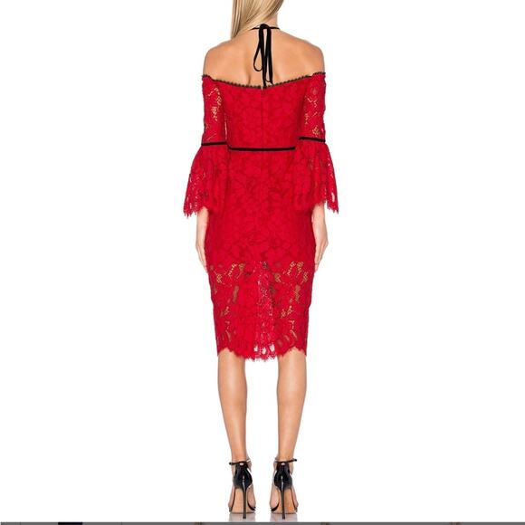ALEXIS Women's Odette Velvet Necktie Off the Shoulder Lace Dress RED Size Medium - Picture 3 of 9